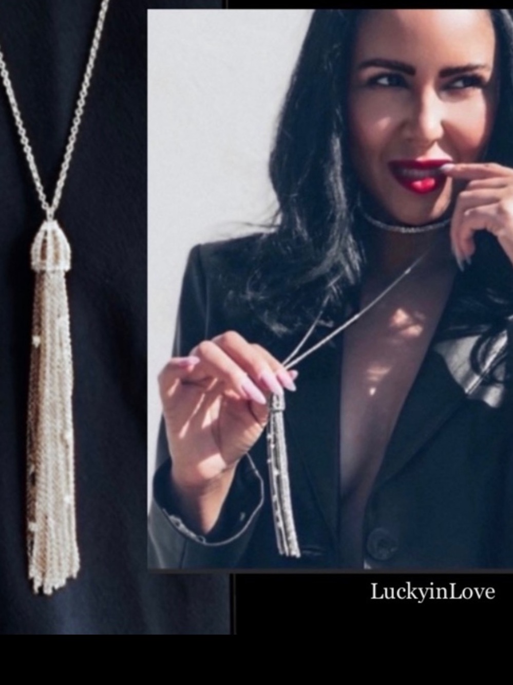 ALEXIS BITTAR • Silver Cascading Swarovski Crystal Chain Tassel Pendant Necklace